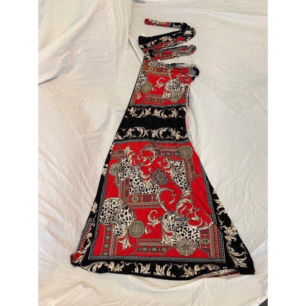 Day & Night Womens Baroque Leopard Print One Shoulder Cut Out Maxi Dress Red M